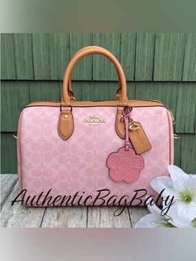 Coach Rowan Large Satchel Bag In Signature Canvas With Charms Powder Pink Purse
